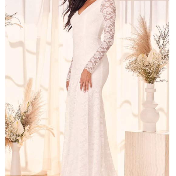 Lulus | Dresses | M White Lace Long Sleeve Mermaid Maxi Wedding Dress By  Lulus | Poshmark